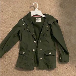 Girls army green button up jacket